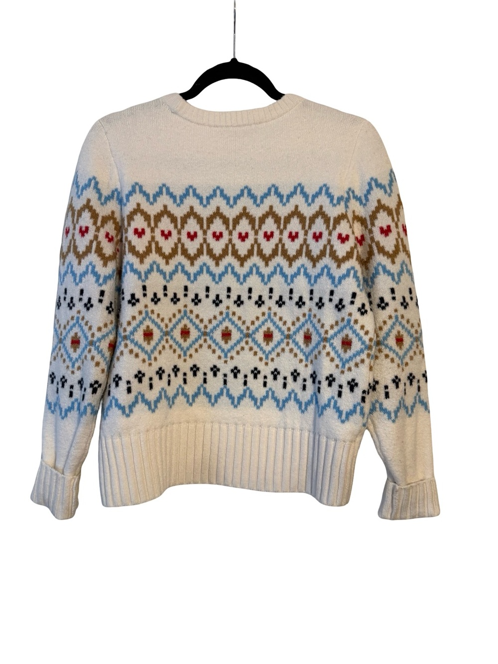 LOFT Cream Fair Isle Crewneck Sweater with Blue & Multicolor Accents